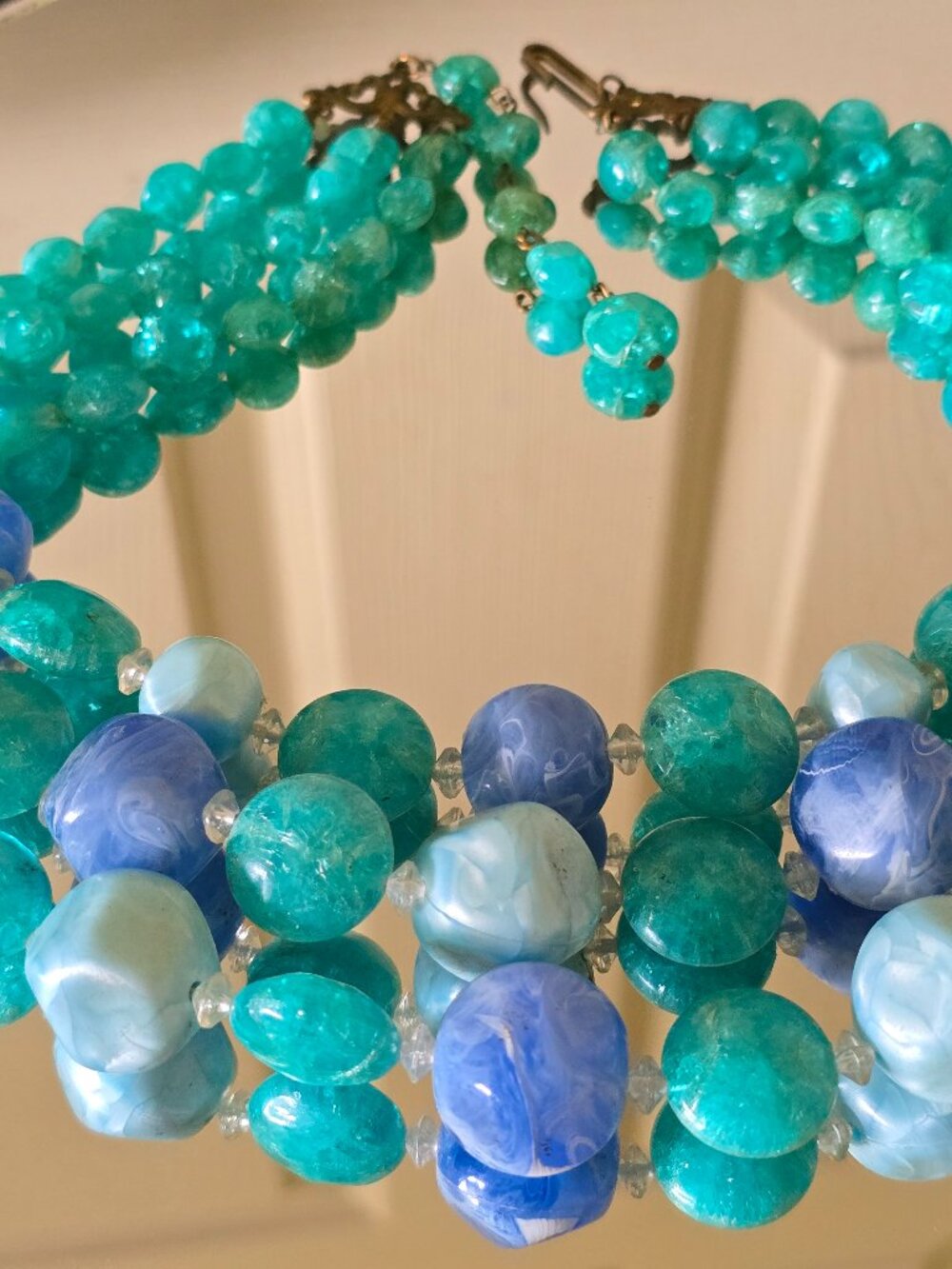 Authentic Layered Vintage multi-strand blue green chunky statement Necklace